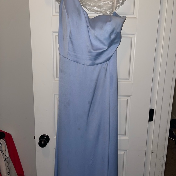 Ice Blue One Shoulder Formal Dress / Bridesmaid - Picture 2 of 6